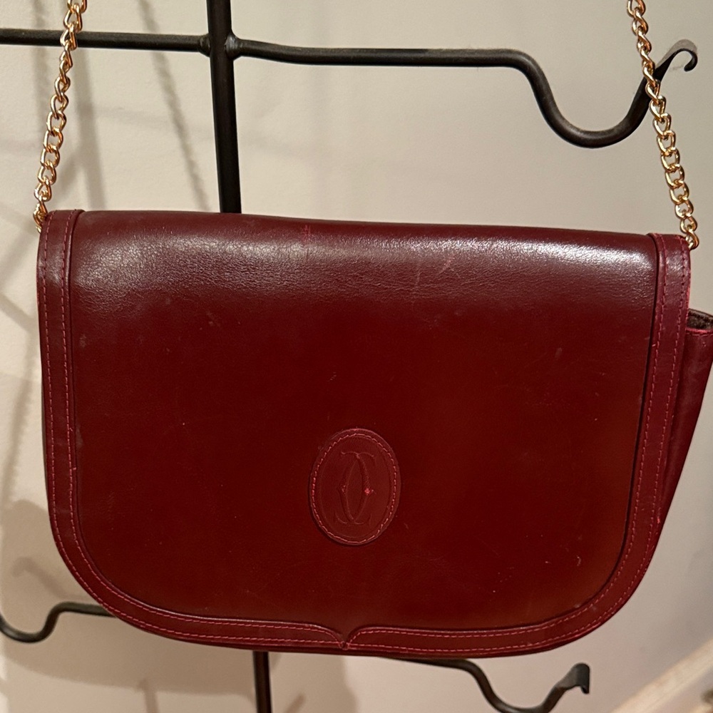 Elegant Cartier Burgundy Leather Shoulder Bag